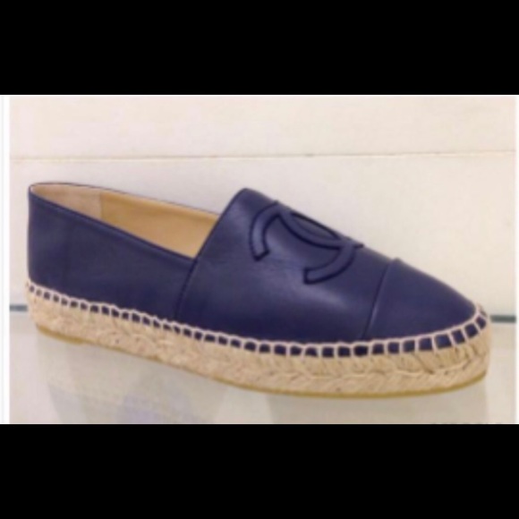 CHANEL Shoes - CHANEL Lambskin Flat Navy Blue Espadrilles NIB